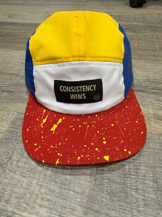 Inherit Noir "Consistency Wins" Running Cap. Flat-lay product detail.