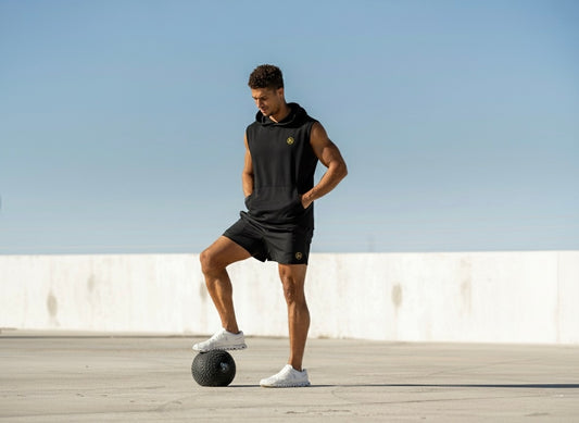 IN Sleeveless Hoodie & Shorts Set (Black)