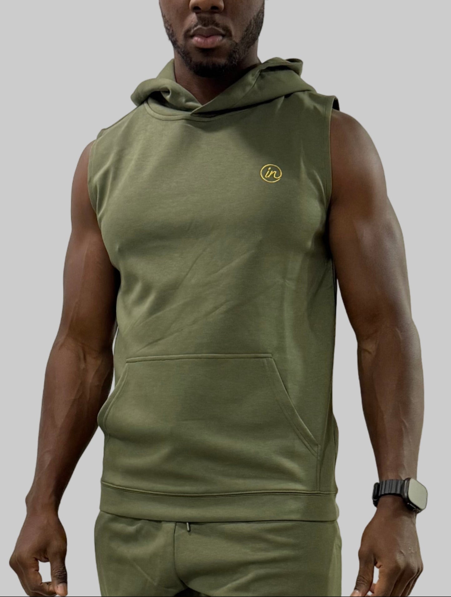 IN Sleeveless Hoodie (Olive)