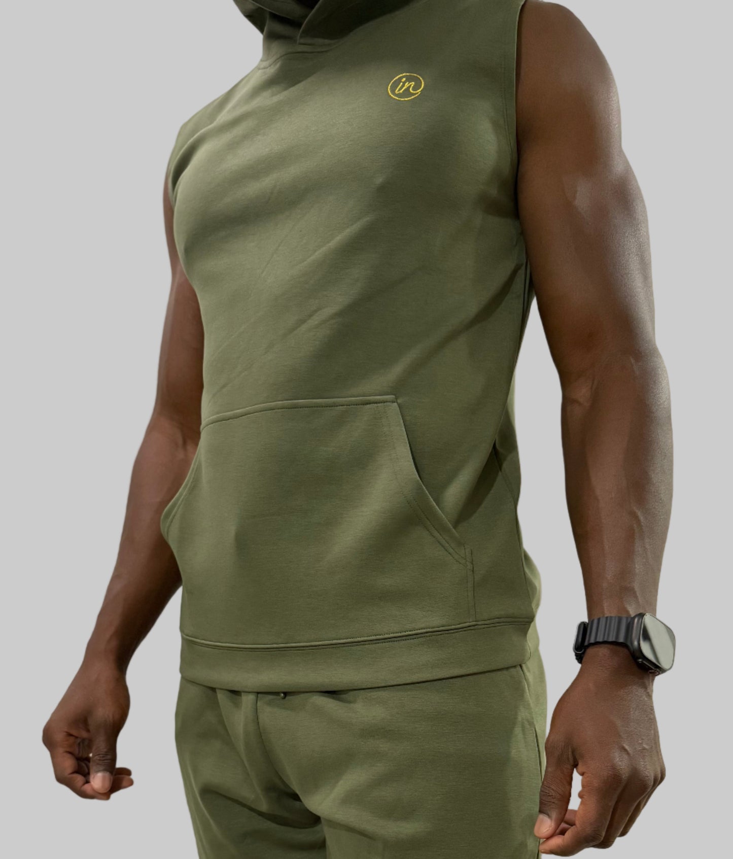 IN Sleeveless Hoodie (Olive)
