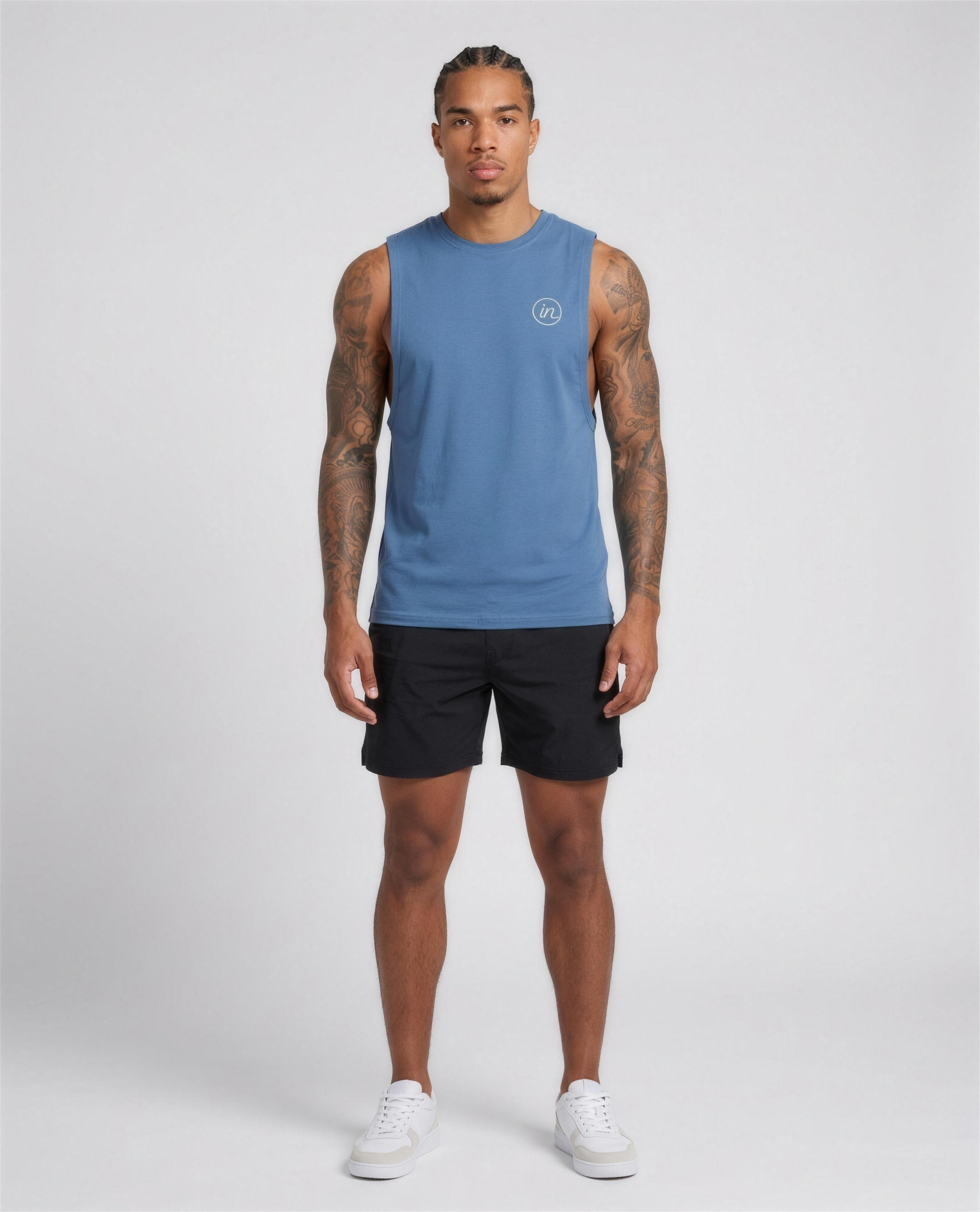 IN Motion Tank Blue — studio full length on-model