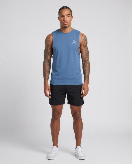 IN Motion Tank Blue — studio full length on-model