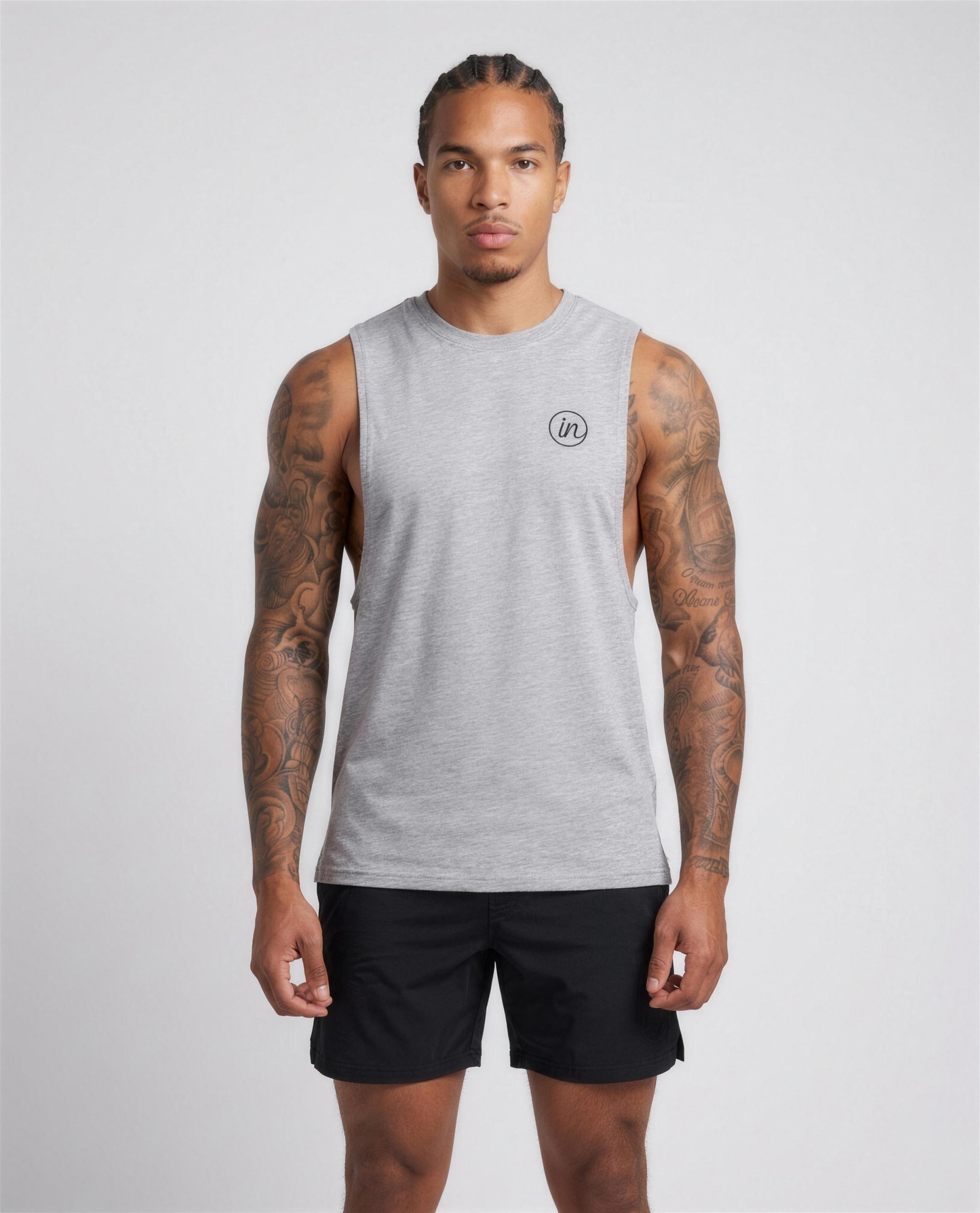 IN Motion Tank Grey — studio front on-model
