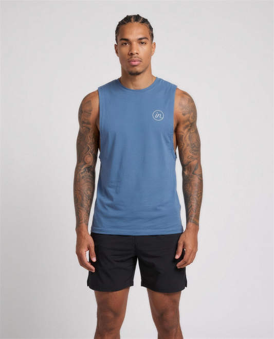IN Motion Tank Blue — studio front on-model